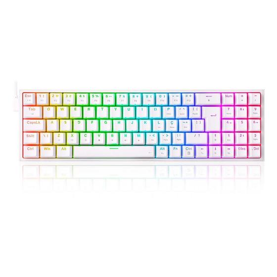 Imagem de Teclado Mecânico Gamer Redragon Pollux, RGB, Switch Red, N-keys, ABNT2, Branco - K628-RGB-W (PT-RED)