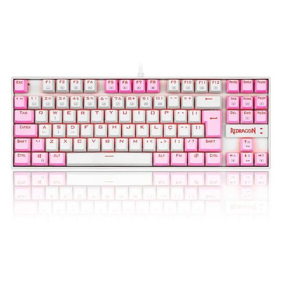 Imagem de Teclado Mecânico Gamer Redragon Single Color Kumara, Switch Brown, ABNT2, Branco e Rosa - K552WP (PT-BROWN)