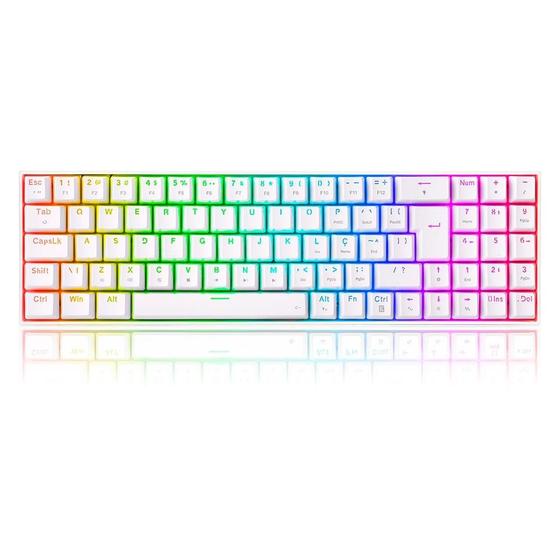 Imagem de Teclado Mecânico Gamer Redragon Zed Pro, RGB, Switch Brown, Wireless e Bluetooth, ABNT2, Branco - K627P-WNS-W (PT-BROWN)