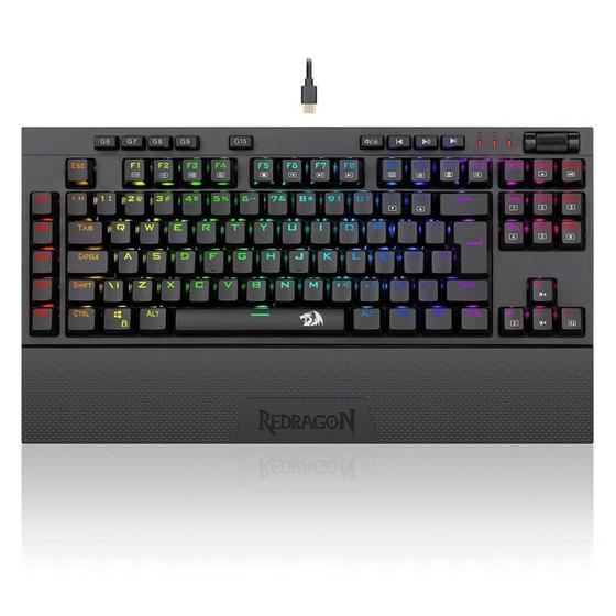Imagem de Teclado mecânico redragon vishnu, rgb, abnt2, wireless, switch red, tkl, preto - k596rgb (pt-red)