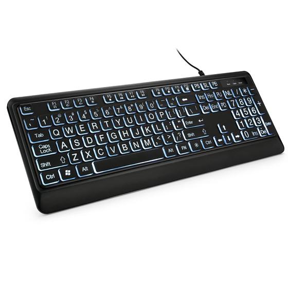 Imagem de Teclado Mecânico Retroiluminado KOPJIPPOM - Impressão Grande - USB com Fio - Preto