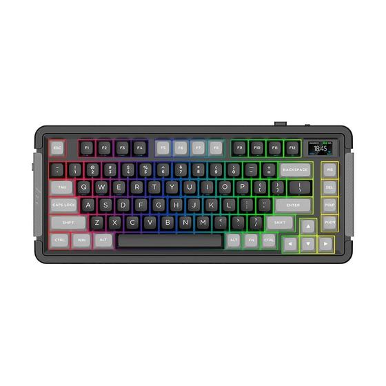 Imagem de Teclado Mecânico Sem Fio APLUS Gasket Zion com LCD, RGB, Bluetooth 2.4GHz, Cabo Removível, Switch Gateron Amarelo - AKW500