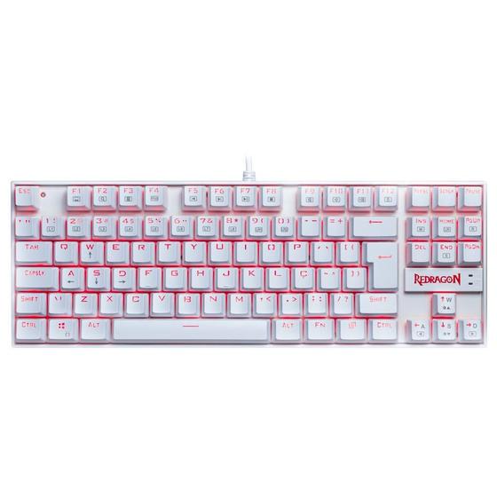 Imagem de Teclado mecanico usb gamer kumara led vermelho switch red redragon k552w-2 branco