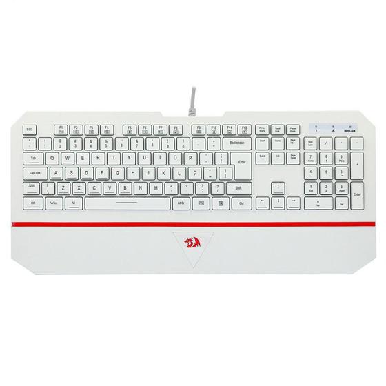 Imagem de Teclado Membrana Redragon Karura 2, Apoio de Pulso, Atalhos Multimídas, ABNT2, Branco - K502W-N