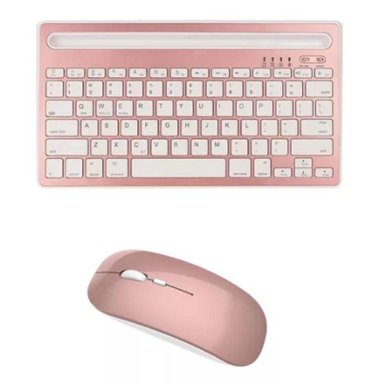 Imagem de Teclado Mouse Bluetooth Recarregável com apoio p Celular Tablet Android