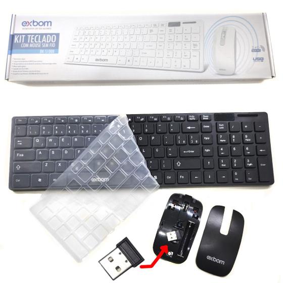 Imagem de Teclado Mouse Kit slim Sem Fio Preto BK-S1000 tc06