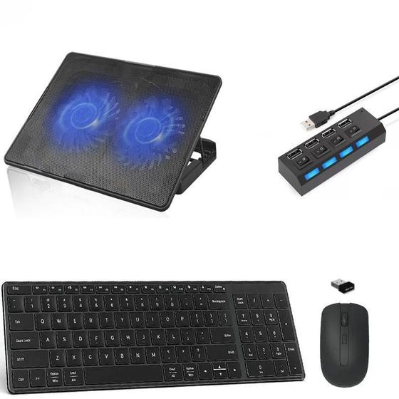 Imagem de Teclado, Mouse Suporte Cooler 2x Hub Notebook Positivo Preto