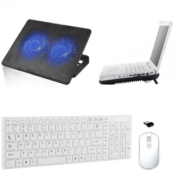 Imagem de Teclado, Mouse Suporte Cooler Duplo Notebook Positivo Branco