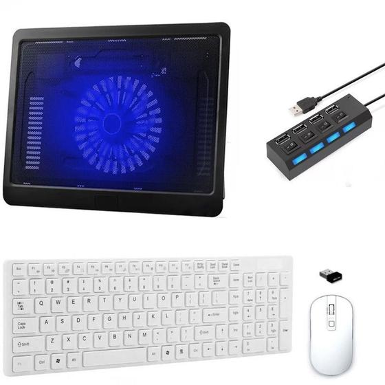 Imagem de Teclado, Mouse, Suporte Cooler Hub 4 Notebook Dell - Branco