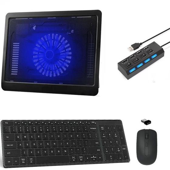 Imagem de Teclado, Mouse, Suporte Cooler Hub 4 Notebook Positivo Preto