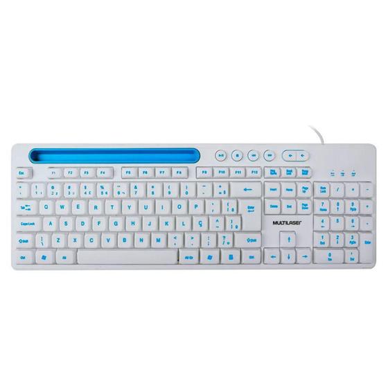 Imagem de Teclado Multi Multimidia Office, USB, com Apoio para Smartphone, Teclas Silenciosas, Branco - TC263