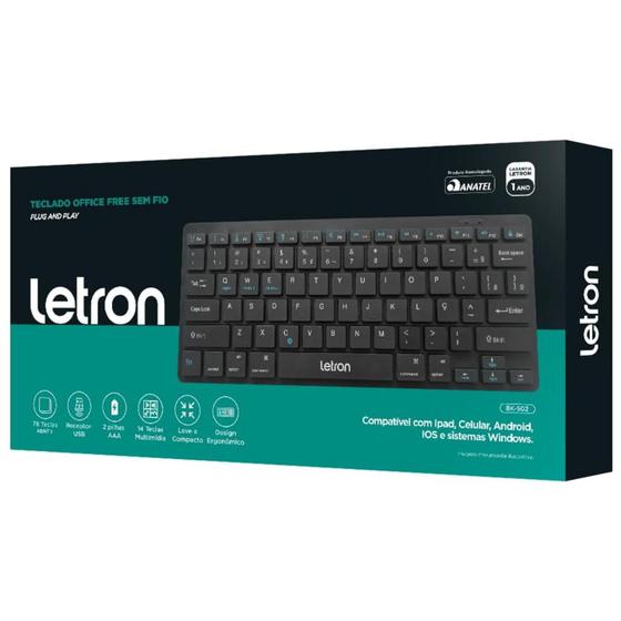 Imagem de Teclado Office Free Mini Sem Fio Preto Letron - 7897256234548