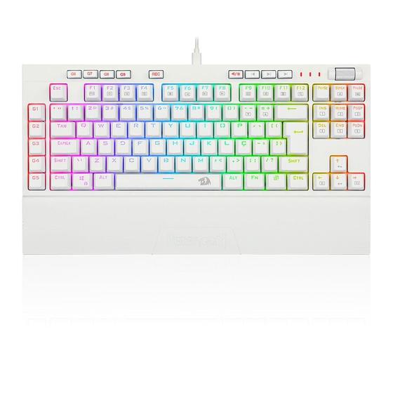 Imagem de Teclado Óptico Mecânico Redragon Broadsword Pro, RGB, Switch Brown, USB, ABNT2, Branco - K588W-RGB-PRO (PT-BROWN)