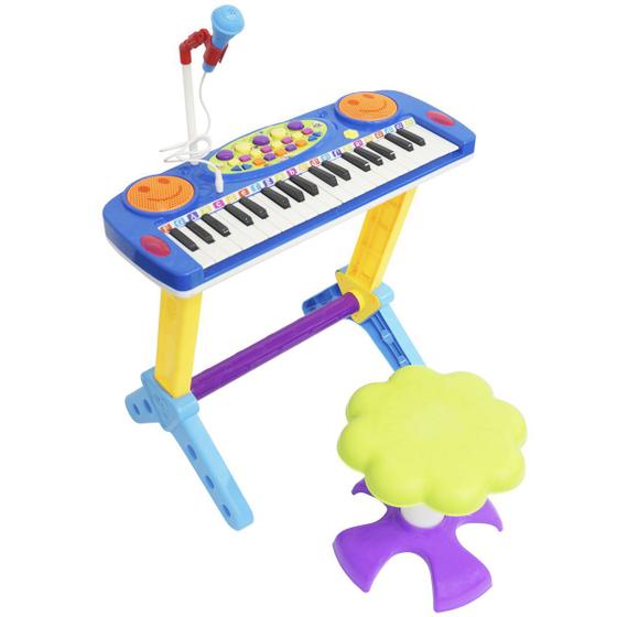Imagem de Teclado Piano Infantil Musical Rock Star 37 Teclas com Microfone e Banqueta Importway Bw151