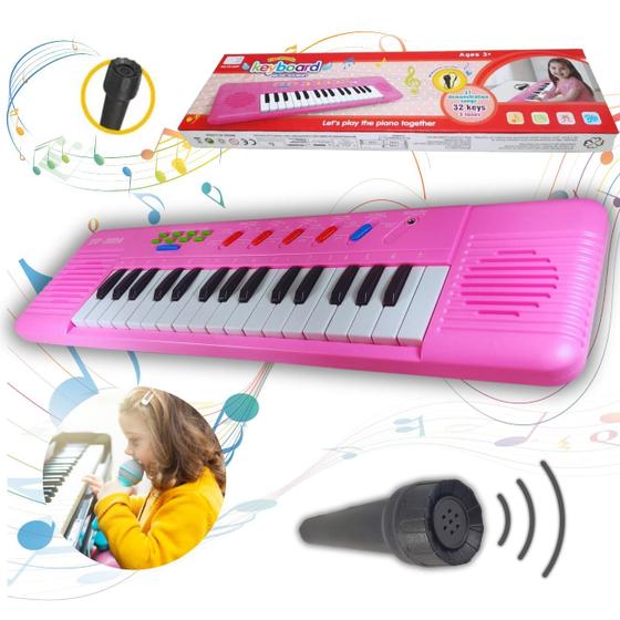 Imagem de Teclado Piano Infantil Rosa C/ Microfone - 37 Teclas Musical Resistente Educativo Divertido P/Menina