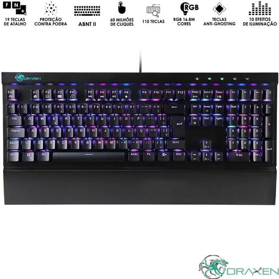 Imagem de Teclado QWERTY Gamer Português Brasil DN202 LED RGB Draxen