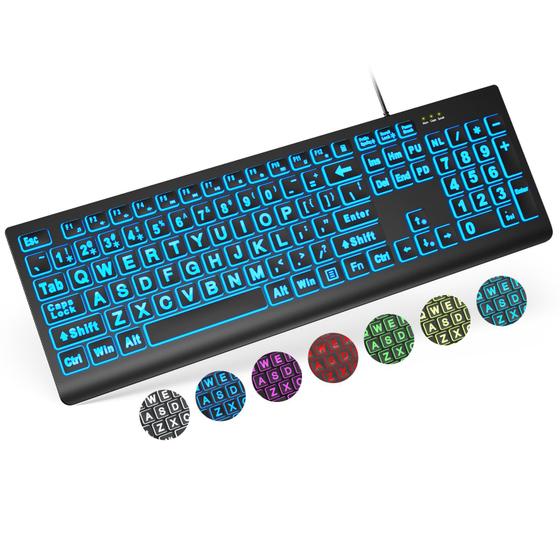 Imagem de Teclado Retroiluminado SABLUTE com Impressão Grande - USB com Fio para PC e Laptop