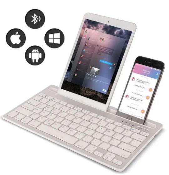 Imagem de Teclado Sem Fio Bluetooth Branco P/ Celular Tablet 