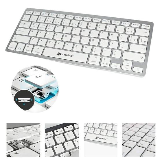Imagem de Teclado Sem Fio Bluetooth Padrão ABNT Design Elegante e Ultra Slim com 78 Teclas Silenciosas Ideais
