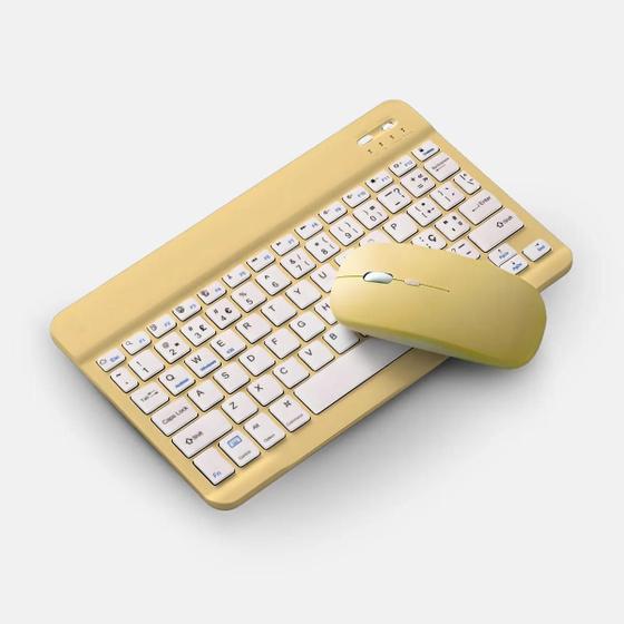 Imagem de Teclado Sem Fio Bluetooth Recarregável Com Mouse - AMARELO
