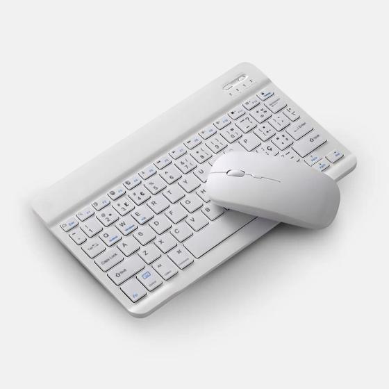 Imagem de Teclado Sem Fio Bluetooth Recarregável Com Mouse Branco