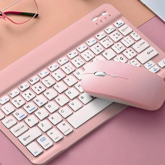 Imagem de Teclado Sem Fio Bluetooth Recarregável Com Mouse - ROSA fofo