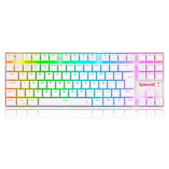 Imagem de Teclado Sem Fio Gamer Mecânico Redragon Kurama Pro Wireless, Bluetooth, Switch Blue, ABNT2 - Branco - K552RGB-BRS-W (PT BLUE)