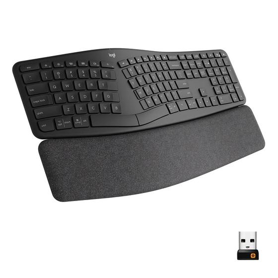 Imagem de Teclado sem fio Logitech ERGO K860 com Layout Dividido, Suporte para Descanso de Pulso, Conexão Bluetooth e USB, Windows e Mac - 920-009169