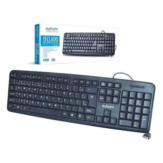 Imagem de Teclado USB Básico Preto Padrão ABNT2 para Computador Exbom BK-102
