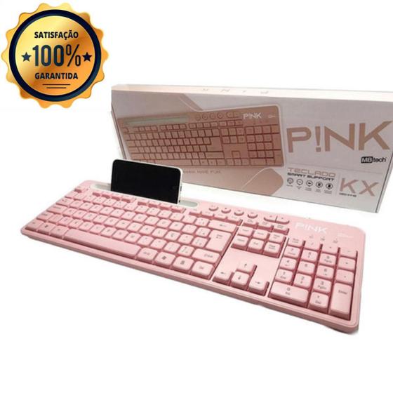 Imagem de Teclado USB C/ Teclas Multimídia - Pink Smart Support Smartphone - Teclado Rosa