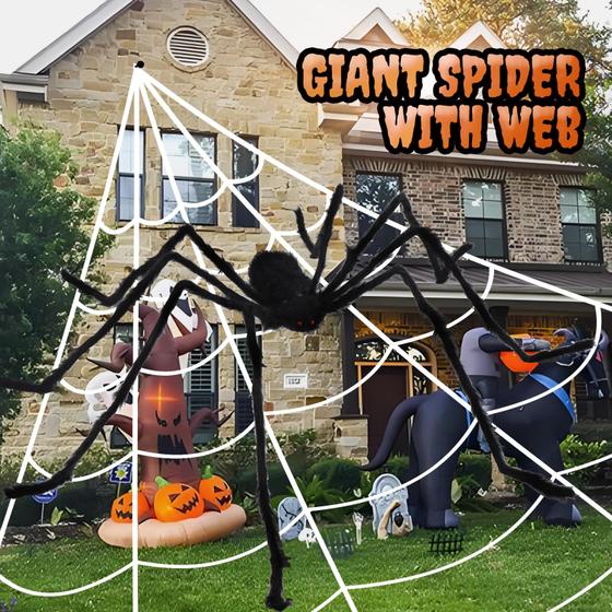 Imagem de Teia de aranha de Halloween e decorações externas de aranha gigante