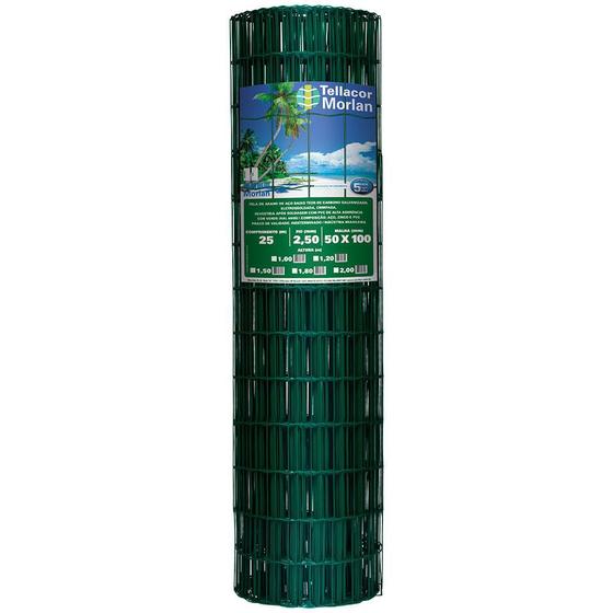 Imagem de Tela Alambrado Revestida em PVC Morlan Tellacor, Verde, 2,50 mm, 1,20 x 25 metros 