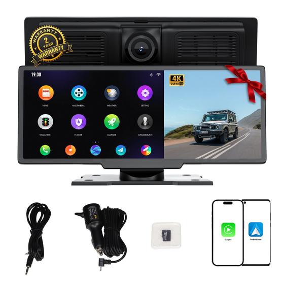 Imagem de Tela Carplay Sem Fio NUOTIAN 10,26" com Câmera de Ré