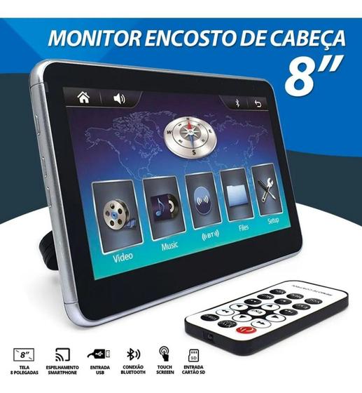 Imagem de Tela Encosto Cabeça E-tech Acoplavel 8" Touch Full Hd Espelhamento USB