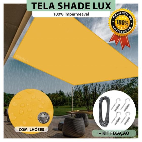 Imagem de Tela Lona Amarela 2x2 Metros Sombreamento Impermeável Shade Lux + Kit