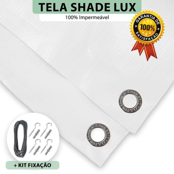 Imagem de Tela Lona Branca 2.5x2 Metros Sombreamento Impermeável Shade Lux + Kit