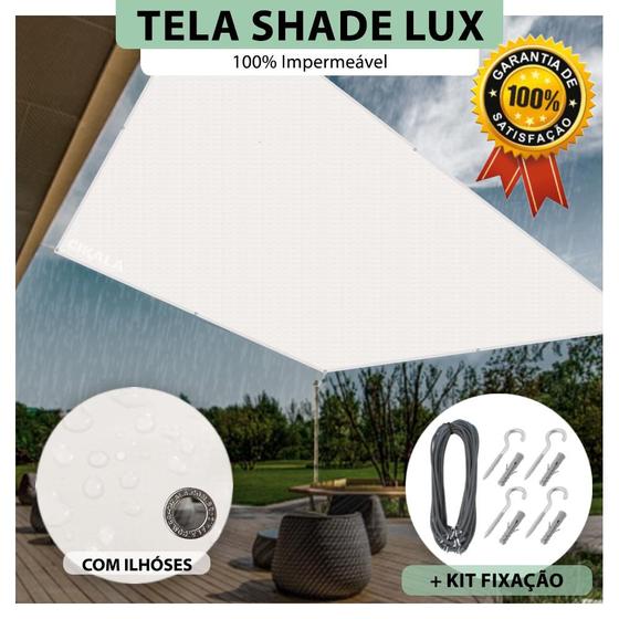 Imagem de Tela Lona Branca 4x3.5 Metros Sombreamento Impermeável Shade Lux + Kit