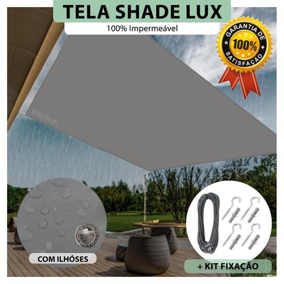 Imagem de Tela Lona Cinza 4.5x3 Metros Sombreamento Impermeável Shade Lux + Kit de Instalação