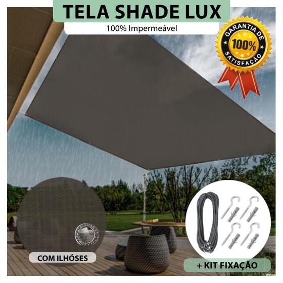 Imagem de Tela Lona Fumê 2.5x2.5 Metros Sombreamento Impermeável Shade Lux + Kit