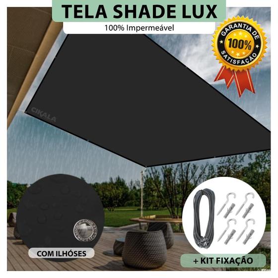 Imagem de Tela Lona Preta 6x4 Metros Sombreamento Impermeável Shade Lux + Kit