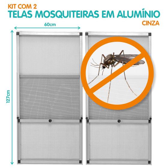 Imagem de Tela Mosquiteira em Alumínio -  Altura regulável - Largura 60 cm - Cinza - Kit c/ 2 pçs