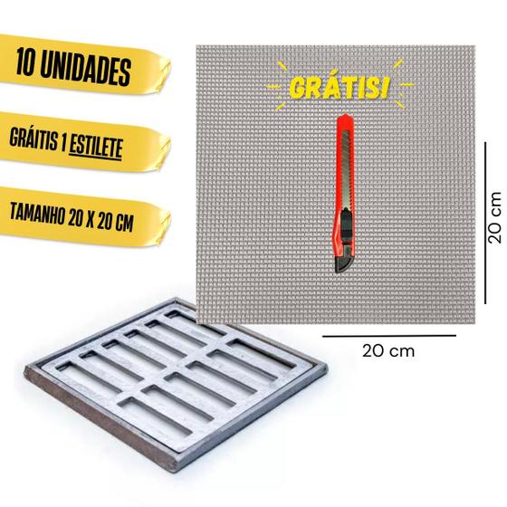 Imagem de Tela Protetora P/ Ralo Banheiro Barata Escorpião Insetos  20x20 - 10 un + Estilete