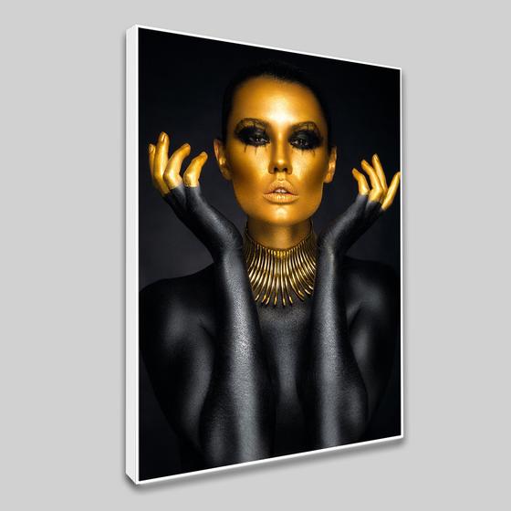 Imagem de Tela Quadro Decorativo  com moldura Mulher Dourada Preto