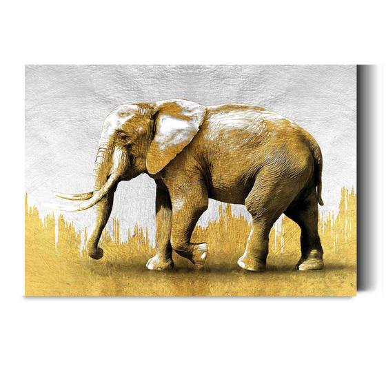 Imagem de Tela Quadro Decorativo com Moldura Sala  Arte Elefante Dourado