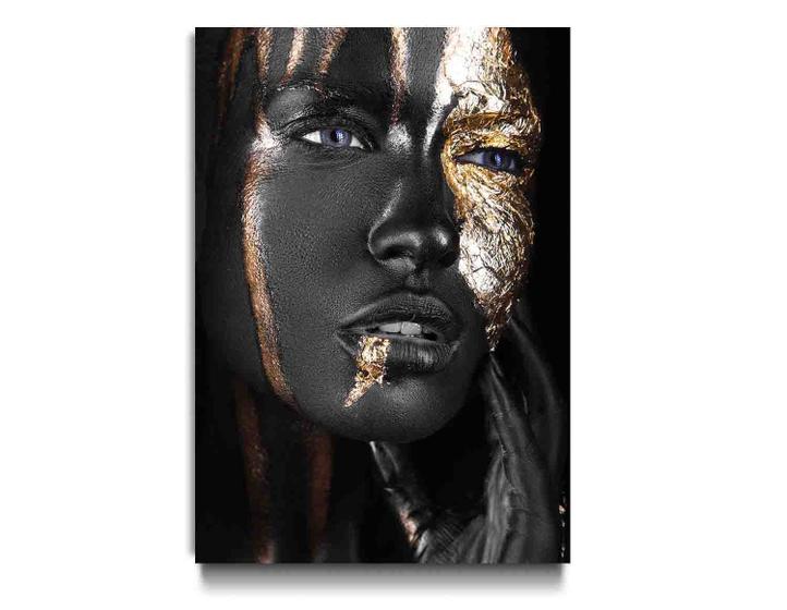 Imagem de Tela Quadro Decorativo p Sala  Mulher negra Linda Dourado 90x60