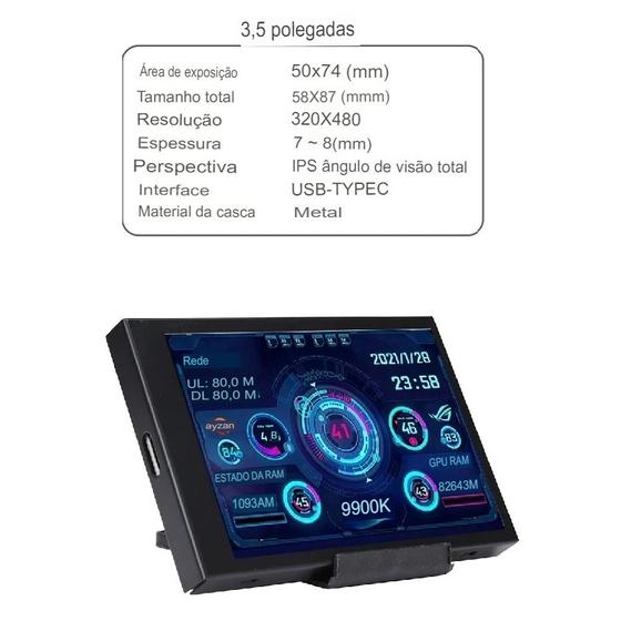 Imagem de  Tela Secundária, IPS Tipo-C 3.5" e 11.6" polegadas CPU do computador, GPU, RAM, Monitor HDD, Display USB 