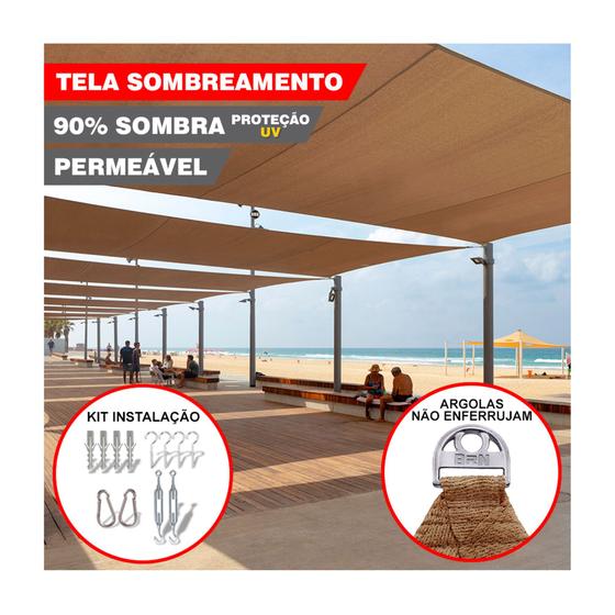 Imagem de Tela Shade Toldo Sombreamento Cores Cobertura 5x3 Metros + Kit De Instalação