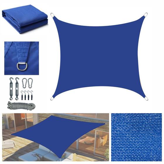 Imagem de Tela Sombreamento Solar Shade 4x2m Azul Com Kit Instalação Proteção Garagens Quintais Lazer
