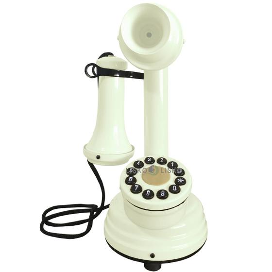 Imagem de Telefone Antigo Retrô Castiçal em Madeira e Metal Branco