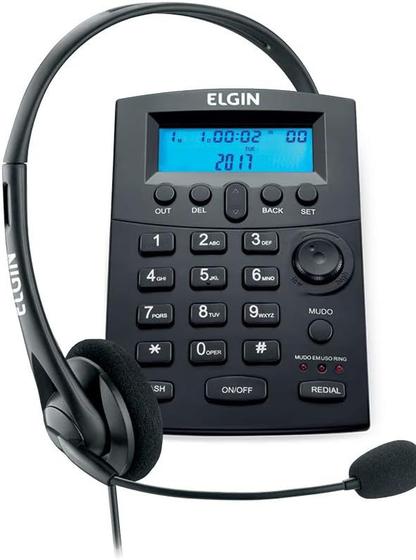 Imagem de Telefone Headset com Identificador de Chamadas HST8000 Elgin Base Discadora Conjunto Telefonista Preto